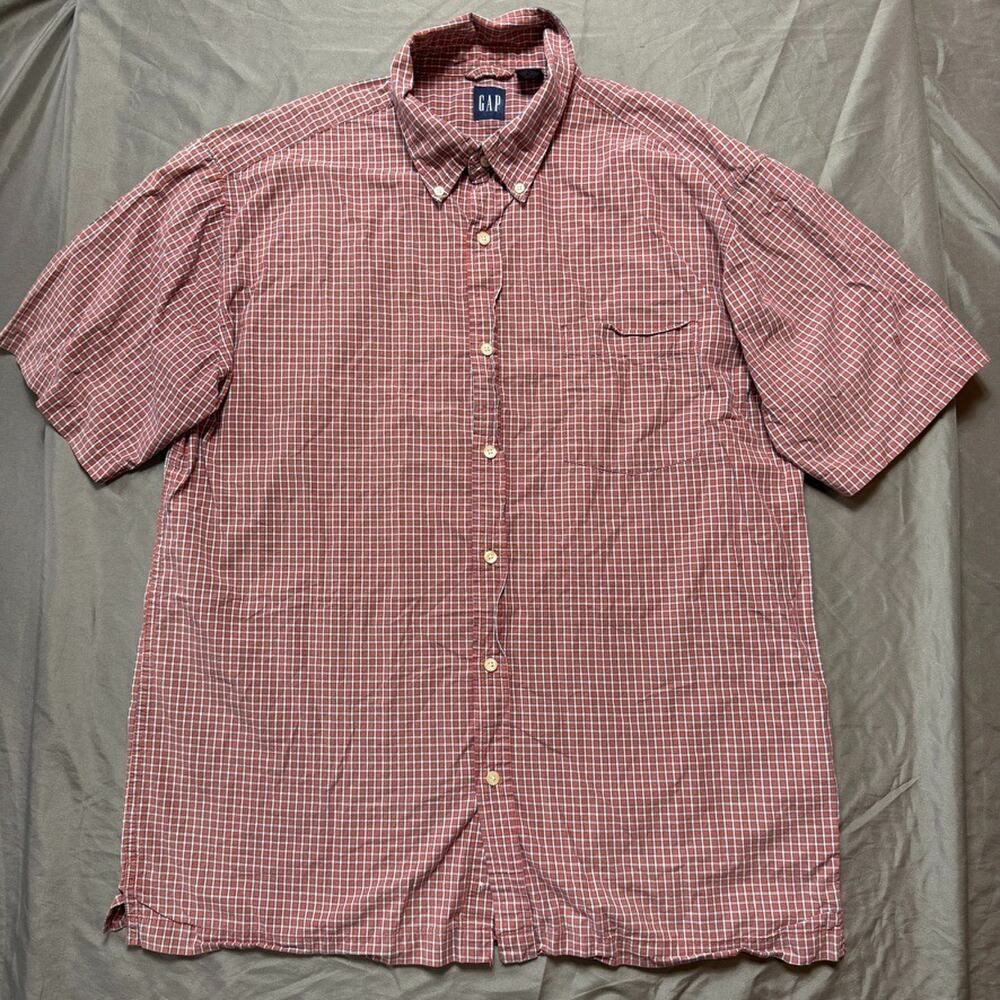 Vintage Gap Button Down Shirt Mens XL Plaid Orange Short Sleeve Y2K